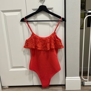 Love Culture Red Lace Ruffle Bodysuit